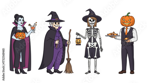Halloween Costume Party: A gathering of spooky figures in diverse costumes. The image captures a mix of playful and eerie.