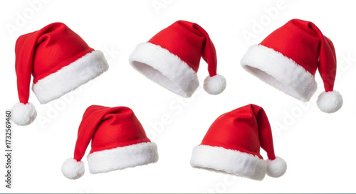 Realistic set of red santa hats. New Year red hat. - stock vector
