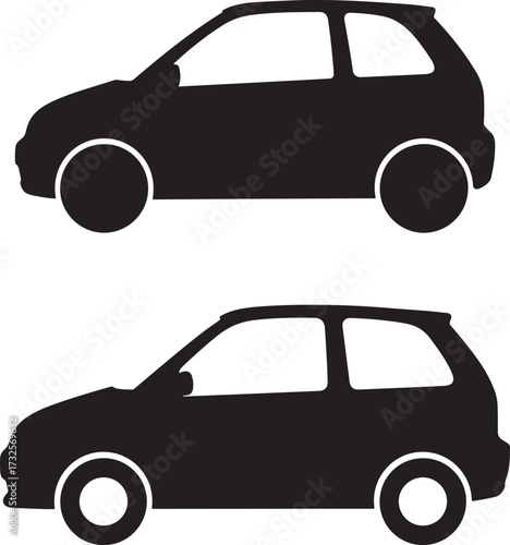Two identical compact car silhouettes side view silhouette