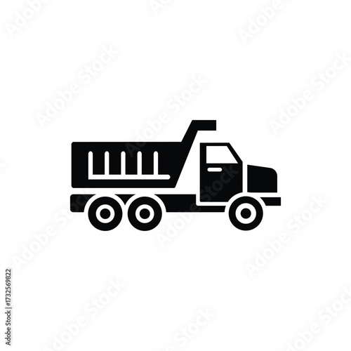Black Dump Truck Icon, Heavy Machinery, Vehicle with Transparent Background