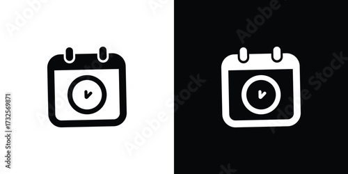 Black Isolated Calendar with Clock on Transparent Background Icons glyph style