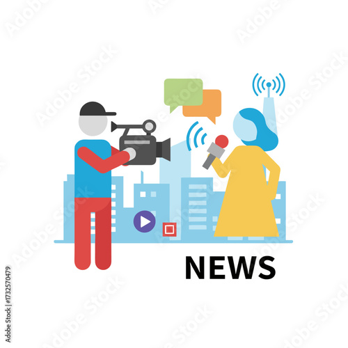 Concept for a journalist illustration: a flat illustration set against a white background