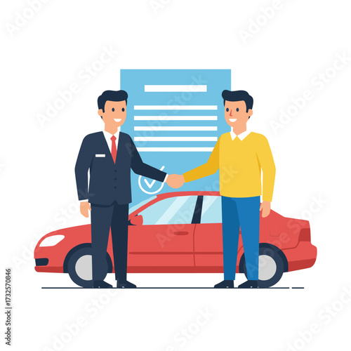 Concept for a vector illustration of a car dealership salesperson welcoming a customer