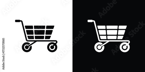 Isolated shopping cart in black & white. Retail trolley symbol on contrasting background