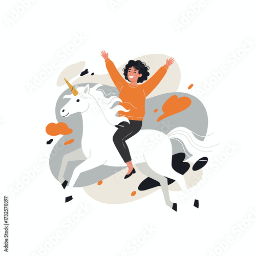 Concept of a startup unicorn vector illustration, presented as a flat image set against a white background