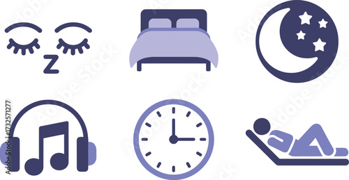 Vector art of set of icons related to sleep, rest, and nighttime