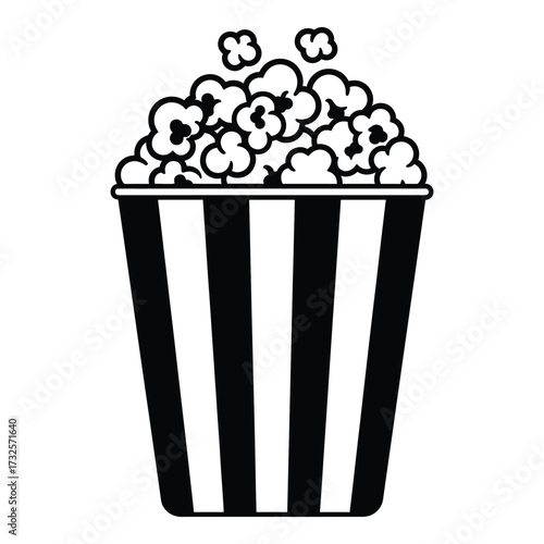 Classic popcorn bucket with kernels overflowing simple outline graphic for entertainment and cinema silhouette