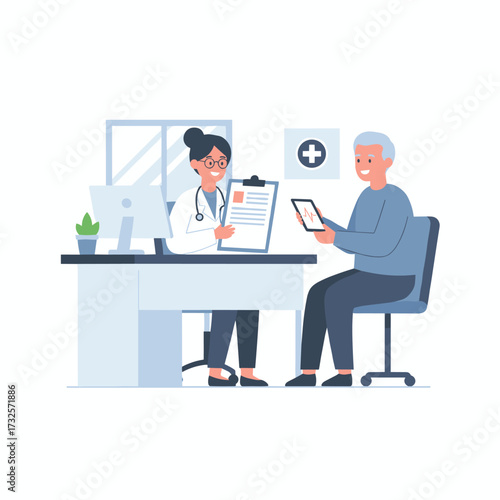 Illustration concept of a man scheduling a doctor's appointment on a white background