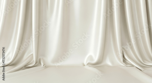 Fényképezés Elegant flowing ivory fabric draped elegantly creating a luxurious backdrop with