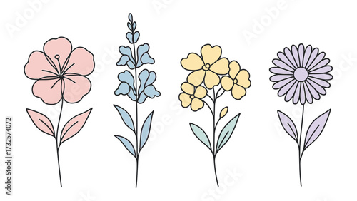 Painted flowers in pastel colors