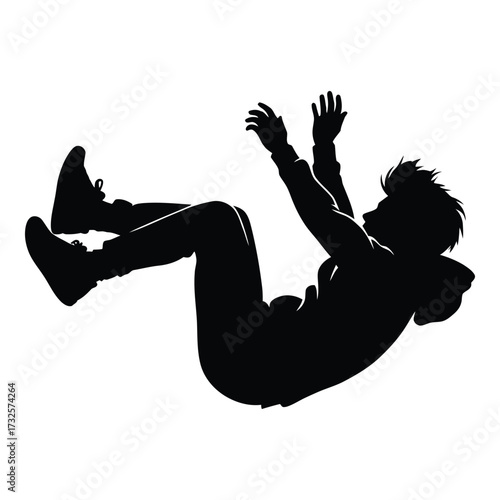 Silhouette of a person falling through the air in a dynamic pose silhouette