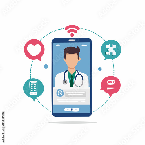 Telehealth Concept Doctor on Smartphone Screen, Online Consultation and Medical Support