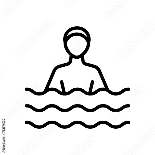 Person in swimming pool outline icon. Simple sign of sport training in water. Healthcare, wellness. Contour symbol. Vector isolated illustration.