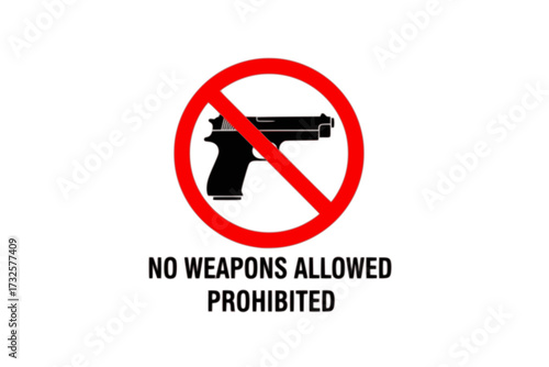 Forbidden Weapons Sign: No Guns, No Firearms, No Weapons, Prohibition, Security, Safety, Restricted Area, Warning, Vector.