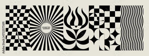 An abstract collection of geometric patterns, showcasing contrasting shapes that create a visual harmony. Ideal for projects in the realms of modern art, design, and aesthetics.