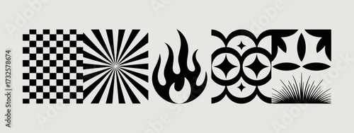 A visually striking collection of geometric patterns using contrasting black and white tones, highlighting various shapes and designs that evoke a sense of depth and creativity.