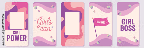 An abstract collection showcasing feminist themes and girl power through colorful graphics designed to inspire and energize creativity and empowerment in women.