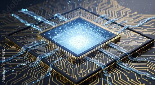 High-Tech Quantum Processor Digital Circuitry and Technology of a Microchip Close Up