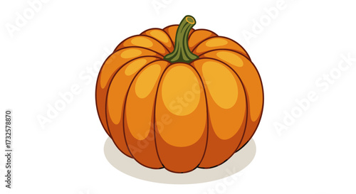 Colorful cartoon pumpkin with green stem on white background