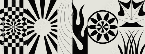 An engaging collection of dynamic geometric shapes in pure black and white, featuring a variety of patterns that capture attention and spark imagination through visual illusion.
