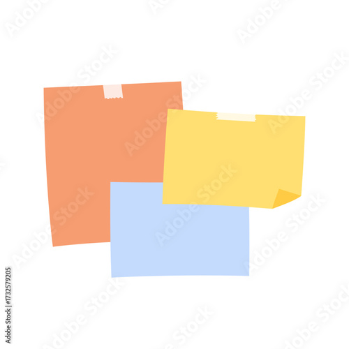 Colorful sticky memo note paper. Organizer, reminder, message concepts. Flat decorative vector design isolated illustration.