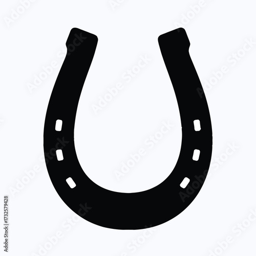 A simple black horseshoe graphic design with a distinct silhouette
