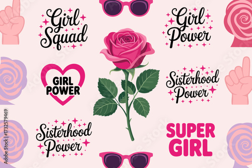 A collection of empowering and vibrant designs showcasing themes like girl power and sisterhood, perfect for promoting female empowerment and unity.