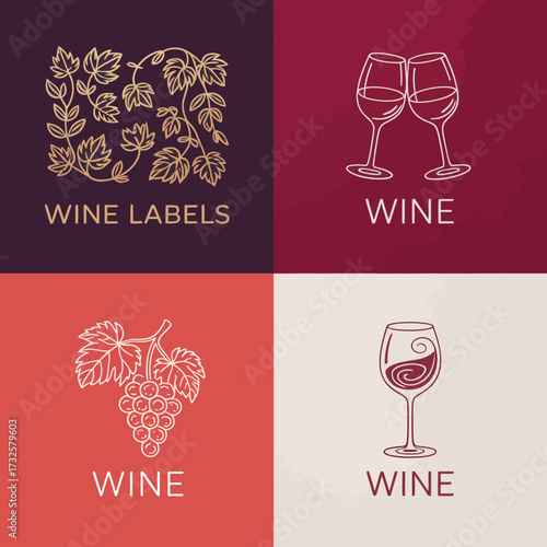 Featuring stylish wine glasses and grapes, this image encapsulates the essence of the wine industry with a contemporary artistic flair suitable for label design.