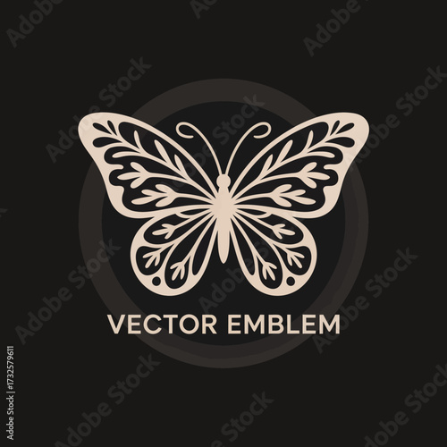 This image features a beautifully designed butterfly emblem showcasing intricate floral elements, ideal for representing transformation and beauty in a stylish way.