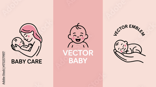These playful baby illustrations beautifully convey joy and love, illustrating the precious bond between infants and caregivers, perfect for parenting-related art and designs.