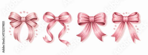 This image showcases a stylish array of pink ribbons and bows, emphasizing their soft textures and graceful shapes, perfect for various artistic and decorative uses.