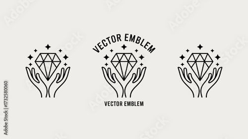 This image highlights modern vector emblems featuring hands and diamonds, symbolizing luxury, care, and the emotional connection we have with cherished items.