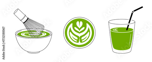 This image showcases the process of whisking matcha powder in a bowl, emphasizing the vibrant green color and the preparation for a healthy beverage.
