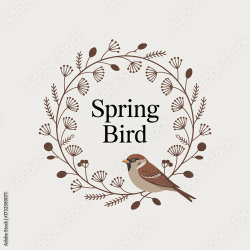 This vibrant image features a charming bird encircled by delicate floral elements, symbolizing the renewal of spring and the beauty of nature in artistic design form.