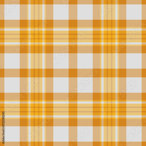 Decorative vector check texture, printing fabric tartan plaid. Top pattern seamless background textile in orange and sterling silver colors.