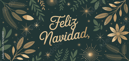 This festive image beautifully captures the essence of Christmas celebration, showcasing intricate floral designs and a warm 'Feliz Navidad' greeting in elegant typography.
