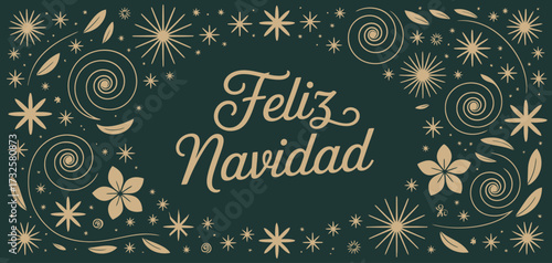 This delightful image features a whimsical holiday design with festive spirals and flowers surrounding a joyful 'Feliz Navidad' inscription, perfect for cards or decorations.