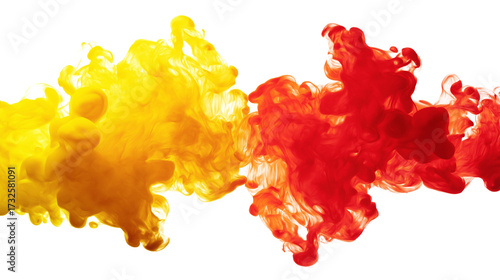 abstract yellow red fluffy cloud mist fog smoke curling isolated on white background