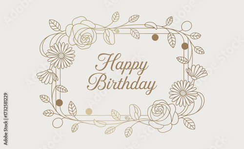 This image features a sophisticated floral frame with elegant roses and leaves, perfectly conveying a warm birthday greeting in a stylish design suitable for cards.