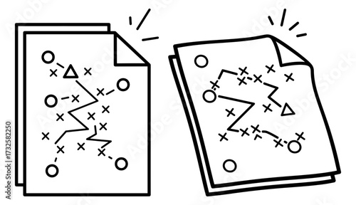 Vector art of two sheets of paper with strategy game plan, , representing planning and tactics