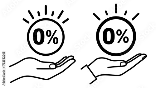 Vector art of two hands holding zero percent symbols, representing no cost or interest