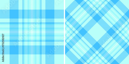 Two seamless, light blue tartan patterns, offering diverse grid orientations. Ideal for textile design, backgrounds, or decorative elements. A versatile, calming aesthetic.
