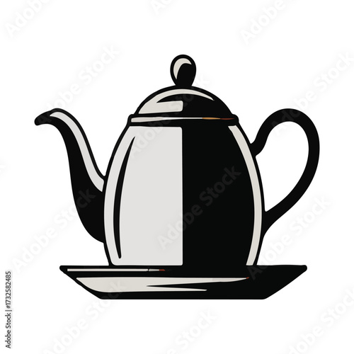 An antique blue and white porcelain teapot is isolated on a white background, a traditional ceramic object for a hot tea breakfast
