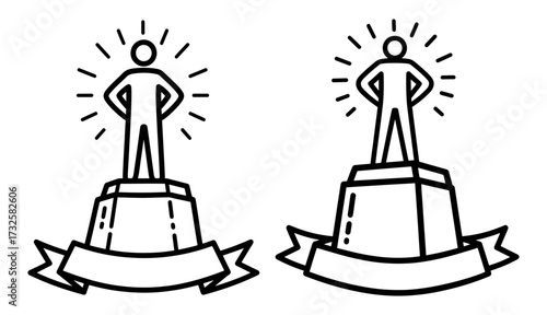 Vector art of two silhouettes of a man on a pedestal, representing achievement and success