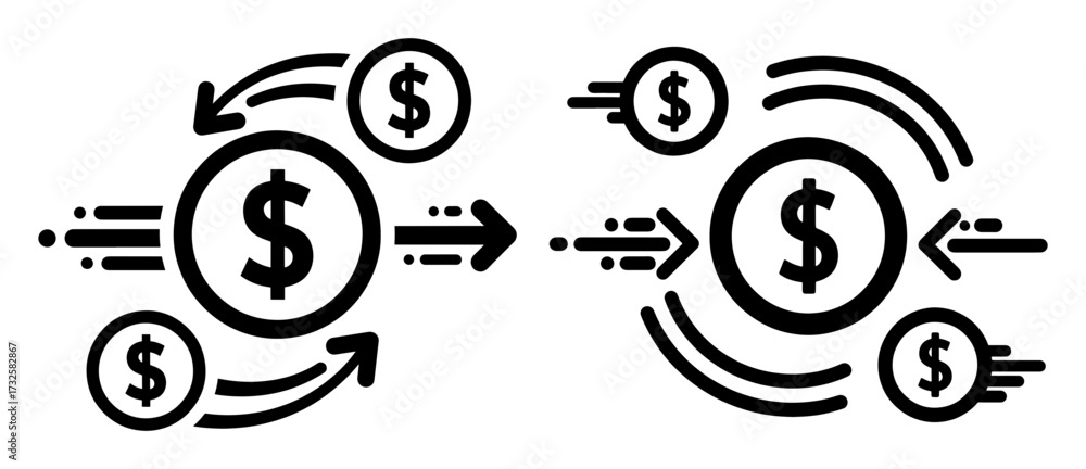 Obraz premium Vector art of money flow icon set, depicting the movement of funds in and out