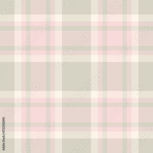 Elegant plaid pattern in pastel pink and neutral beige tones. Versatile for backgrounds, textiles, or design accents. Suggests sophistication and timeless style.