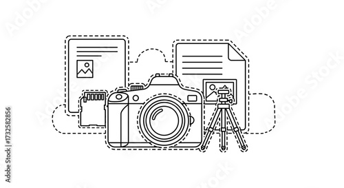 Explore photography equipment camera tripod memory card and photo files for capturing memories moments