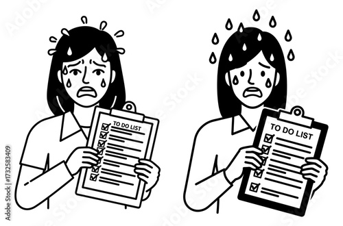 Vector art of stressed woman with to do list overwhelmed female with checklist
