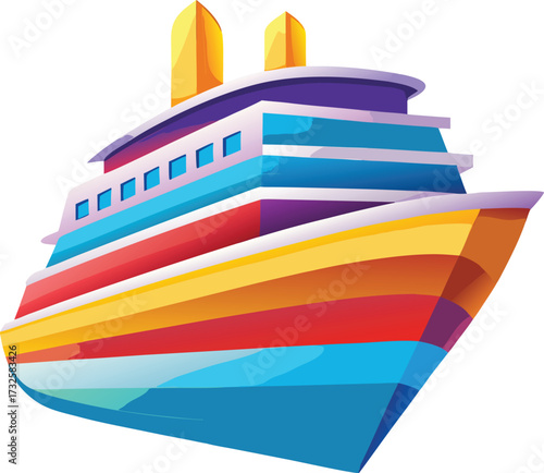 Colorful cruise ship with yellow smokestacks icon isolated on white transparent background vector eps png jpg business people clipping path cutout 2025 2026 4k full hd poster banner label download