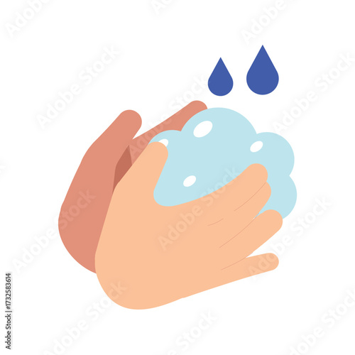 Illustration of hands washing with soap and water, isolated on transparent background